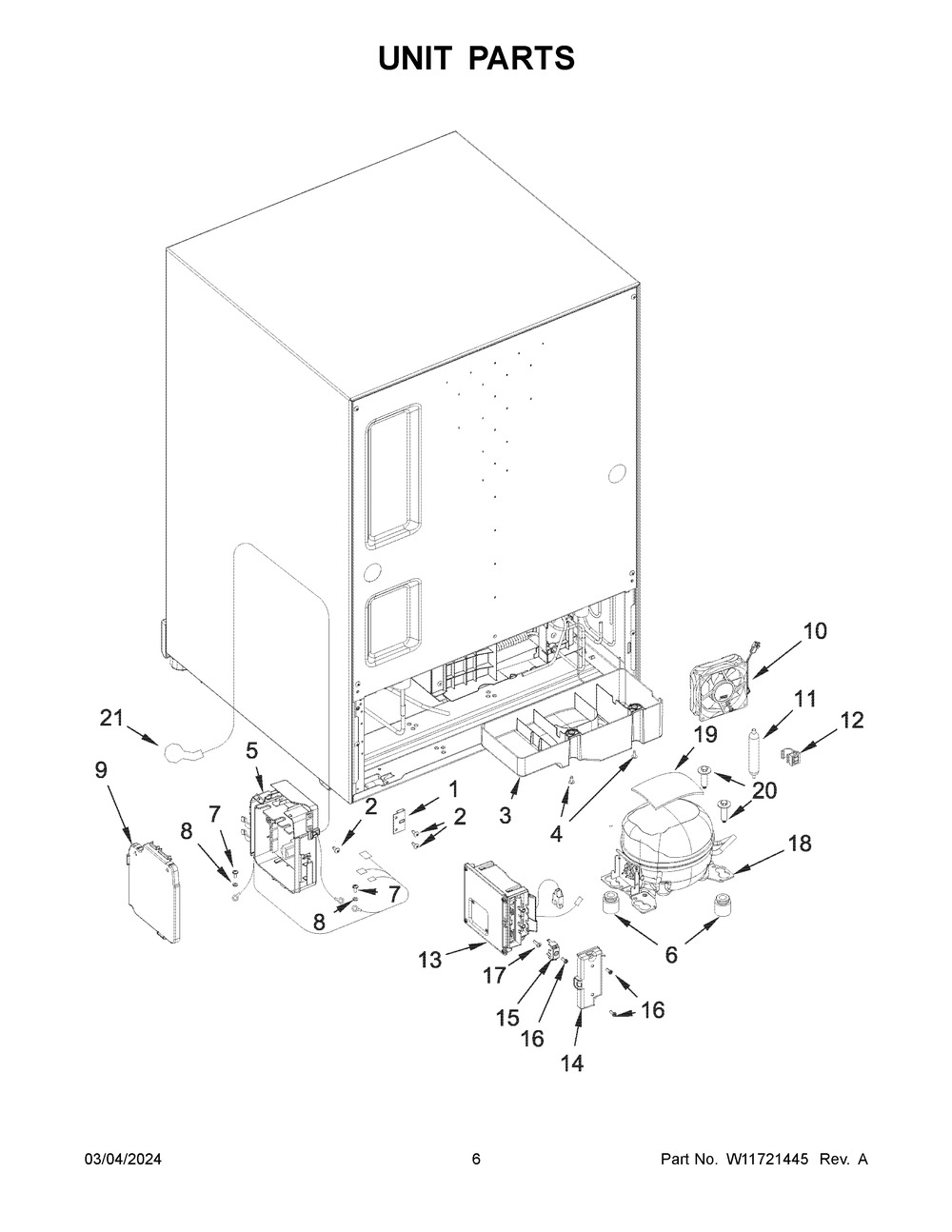 Unit Parts Diagram and Parts List for JUBFR242HL02  Jenn-Air Refrigerator