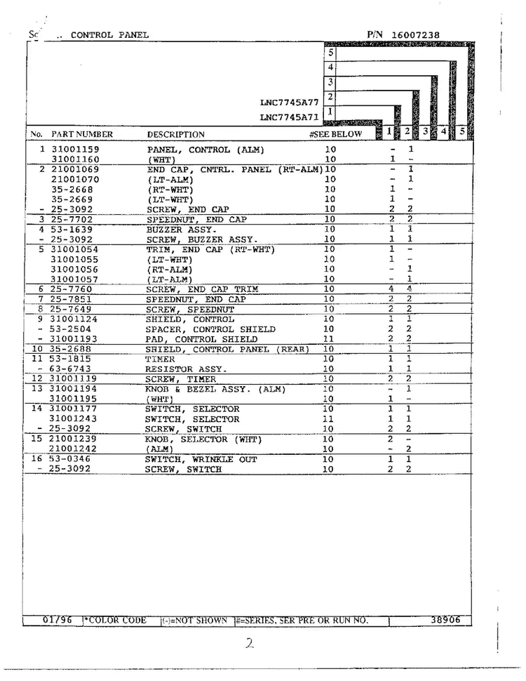 Control Panel Page 2 Diagram and Parts List for LNC7745  Maytag Dryer