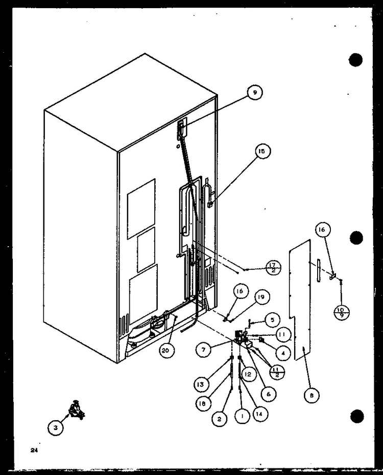 Cabinet Back Diagram and Parts List for SBD20K-P1102508W  Amana Refrigerator