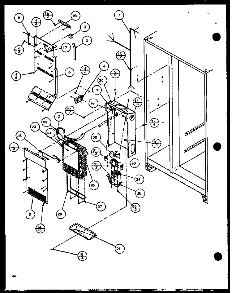 EVAP AND AIR HANDLING Diagram and Parts List for SLD25JB P1116503W Amana Refrigerator