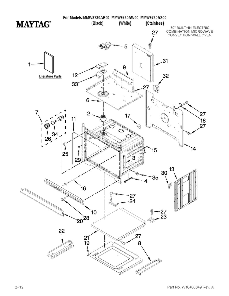 Oven Parts Diagram and Parts List for MMW9730AB00  Maytag Microwave