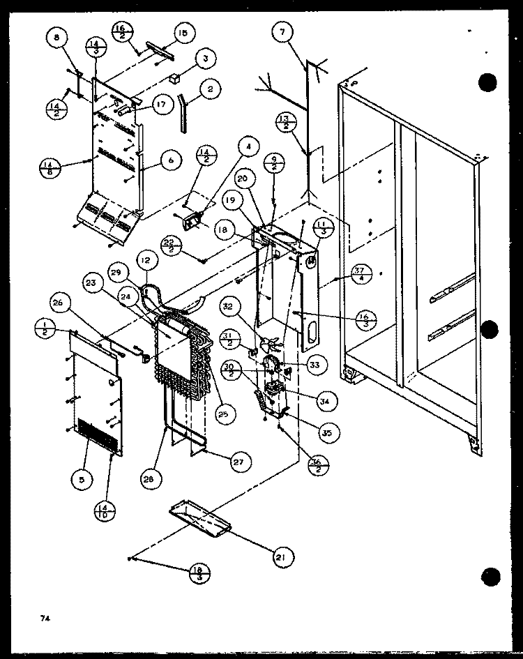 EVAP AND AIR HANDLING Diagram and Parts List for SLD25JP P1116505W Amana Refrigerator