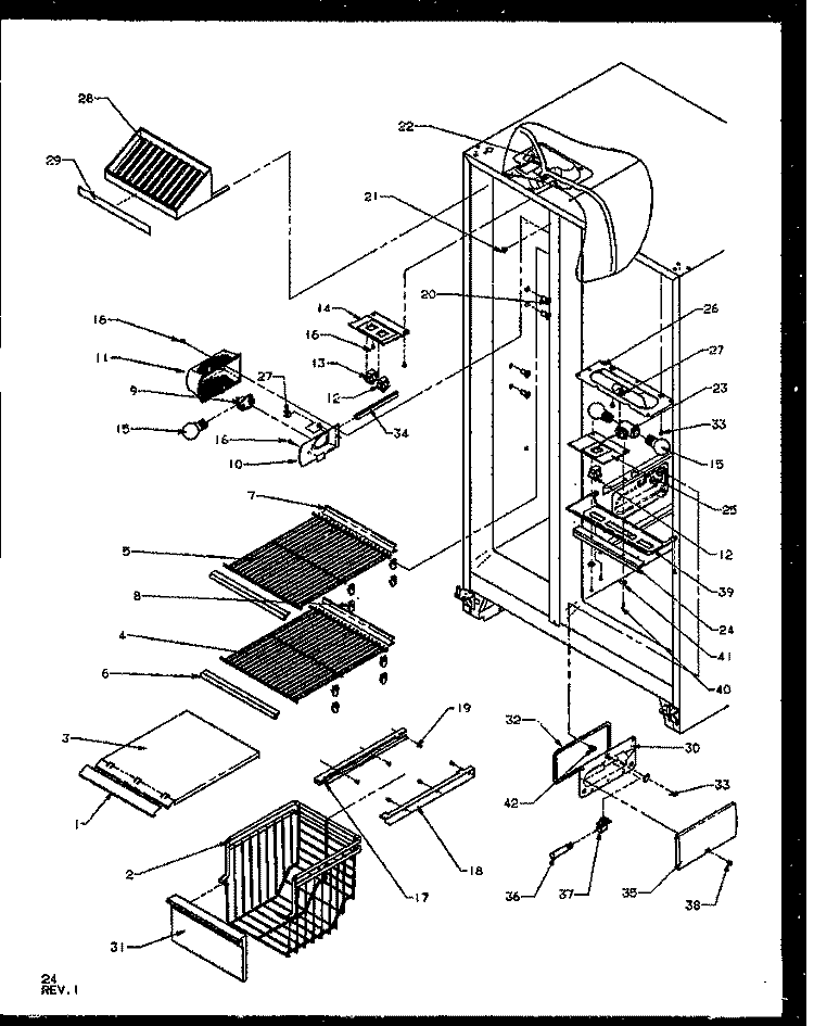 FZ SHELVING AND REF LIGHT Diagram and Parts List for SQD25NBE P1162402W E Amana Refrigerator
