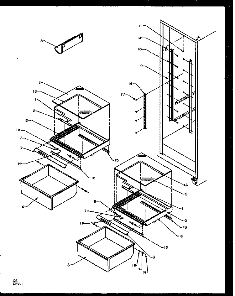 REF SHELVING AND DRAWERS Diagram and Parts List for SQD25NBE P1162402W E Amana Refrigerator