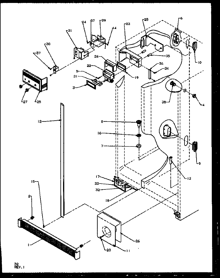 REF / FZ CONTROLS AND CABINET PARTS Diagram and Parts List for SQD25NBE P1162402W E Amana Refrigerator
