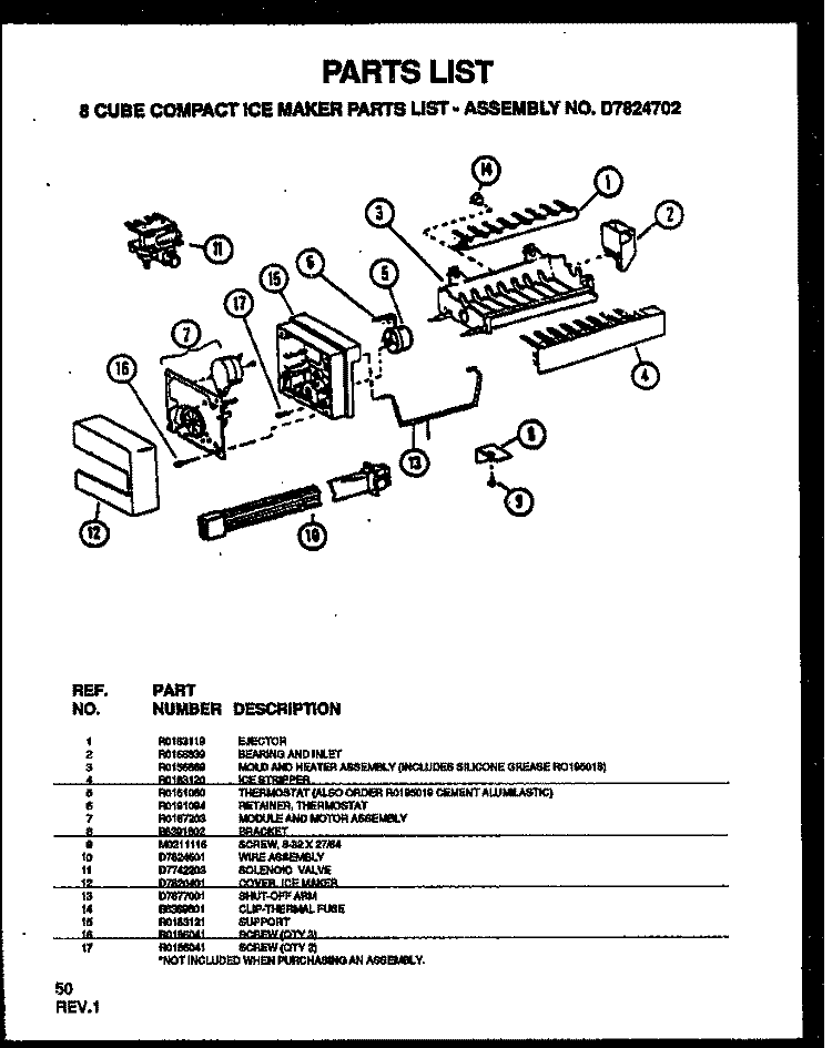 8 CUBE COMPACT ICE MAKER Diagram and Parts List for SQD25NBE P1162402W E Amana Refrigerator