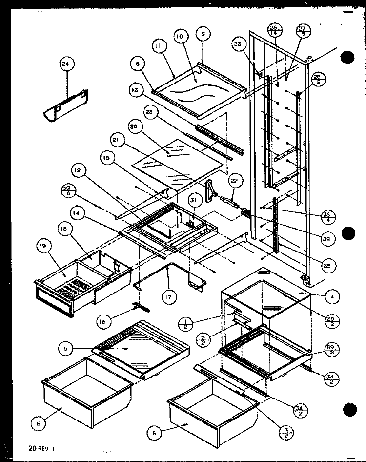 REF SHELVING AND DRAWERS Diagram and Parts List for SZD25ML P1121007W L Amana Refrigerator