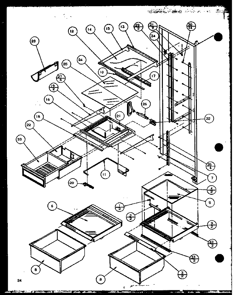 REF SHELVING AND DRAWERS Diagram and Parts List for 36518 P1121604W L Litton Refrigerator