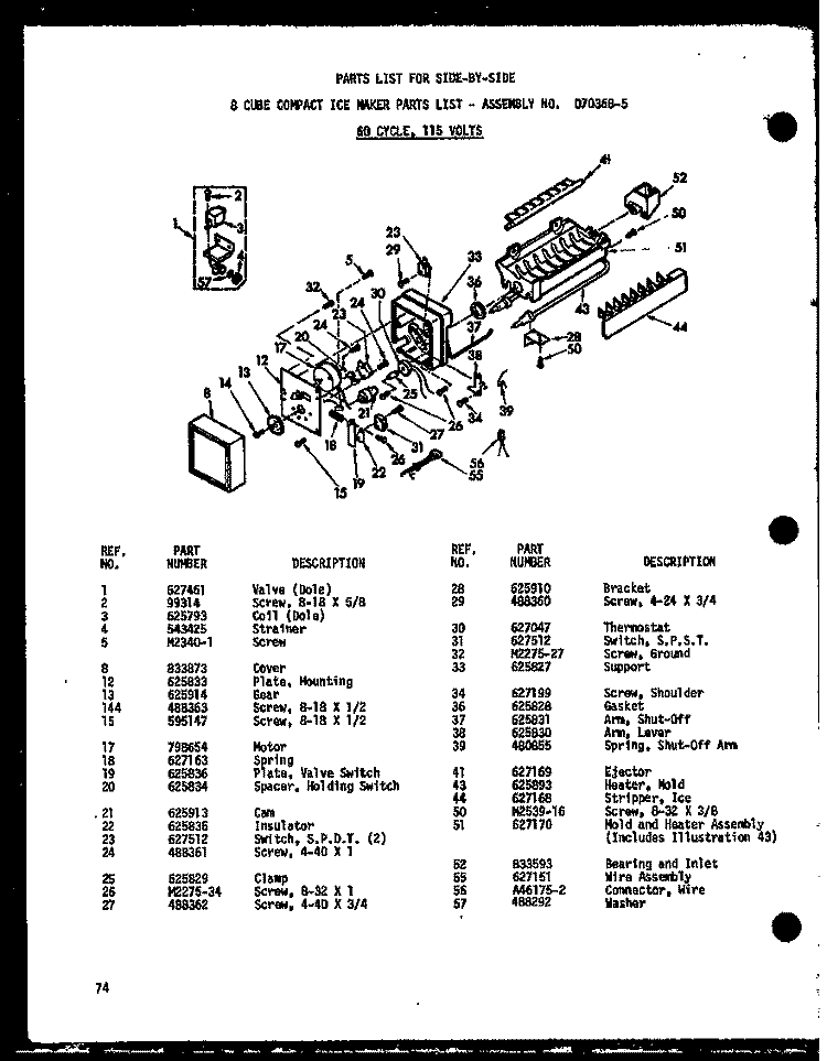 8 CUBE COMPACT ICE MAKER Diagram and Parts List for SD19W P6034036W Amana Refrigerator