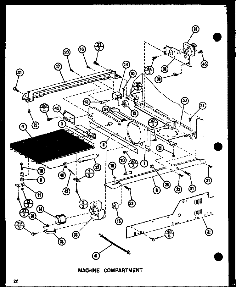 MACHINE COMPARTMENT Diagram and Parts List for SLDI25G1 P7642106W Amana Refrigerator