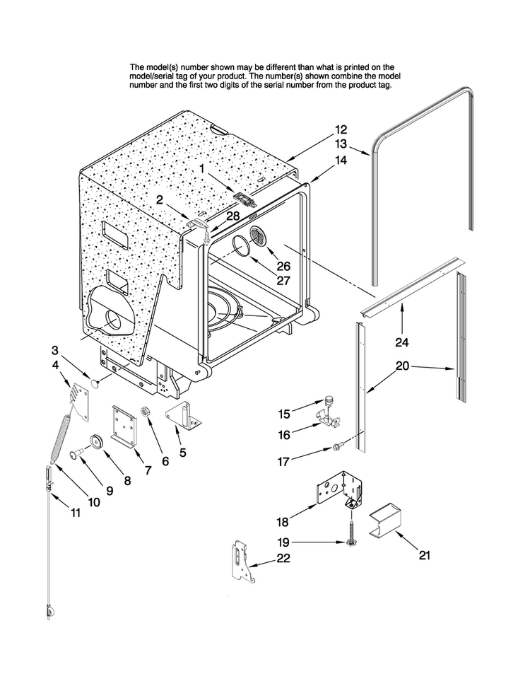Tub And Frame Parts Diagram and Parts List for MDB6701AWQ2  Maytag Dishwasher