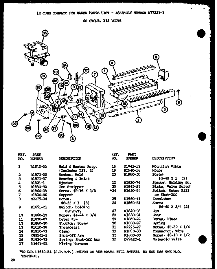 12 CUBE COMPACT ICE MAKER Diagram and Parts List for SLDI25G1 P7642106W Amana Refrigerator