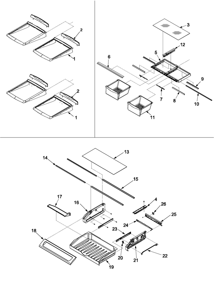 Refrigerator Shelving Diagram and Parts List for JCB2058GEW-PJCB205  Jenn-Air Refrigerator