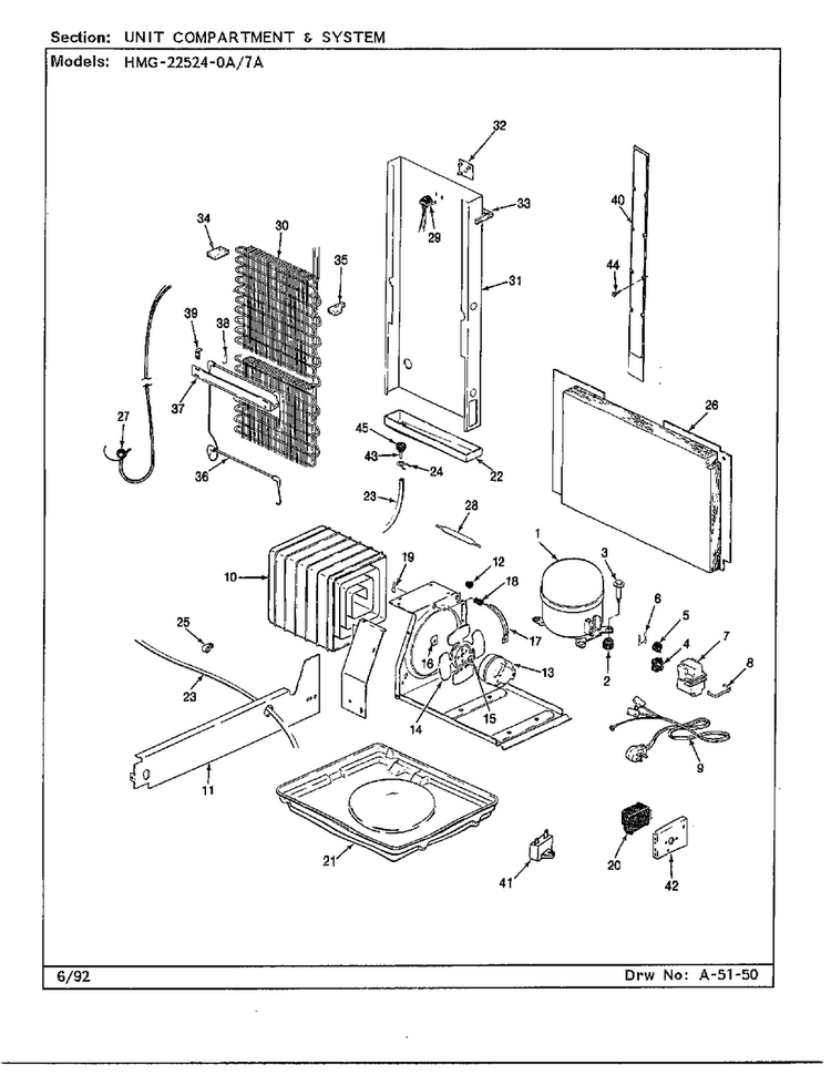 Unit Compartment & System Diagram and Parts List for 22524-7A  Admiral Refrigerator