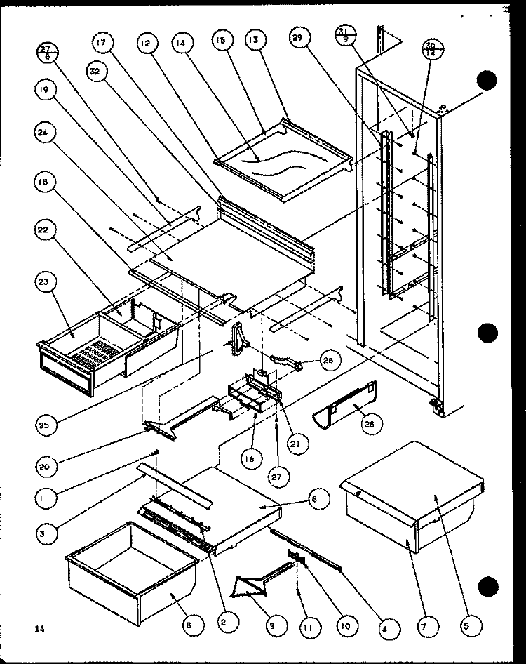 REF SHELVING AND DRAWERS Diagram and Parts List for SX25H P7836005W Amana Refrigerator