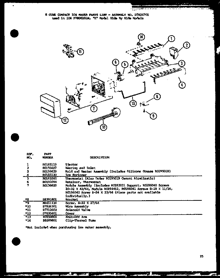 8 CUBE COMPACT ICE MAKER Diagram and Parts List for SX25H P7836005W Amana Refrigerator