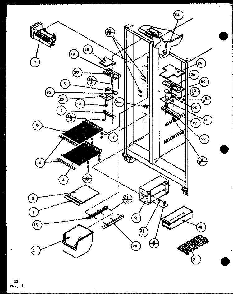 FZ SHELVING AND REF LIGHT Diagram and Parts List for SWP25H P7836037W Amana Refrigerator