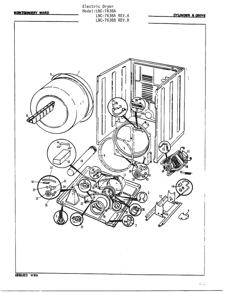 Cylinder And Drive Diagram and Parts List for 7638A  Norge Dryer