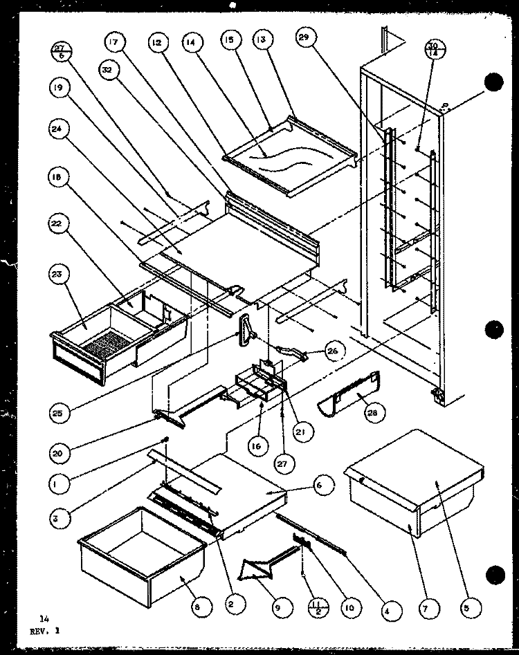 REF SHELVING AND DRAWERS Diagram and Parts List for SWP25H P7836037W Amana Refrigerator