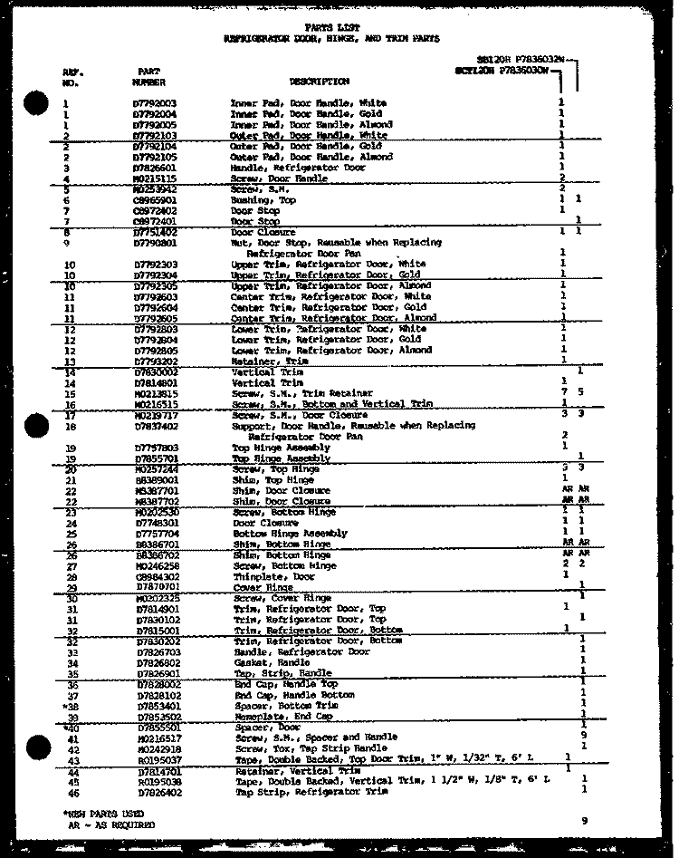 REF DOOR Diagram and Parts List for SCTI20H P7836030W Amana Refrigerator