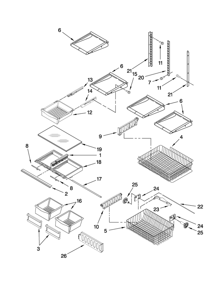 Shelf Parts Diagram and Parts List for MBF2258WES1  Maytag Refrigerator