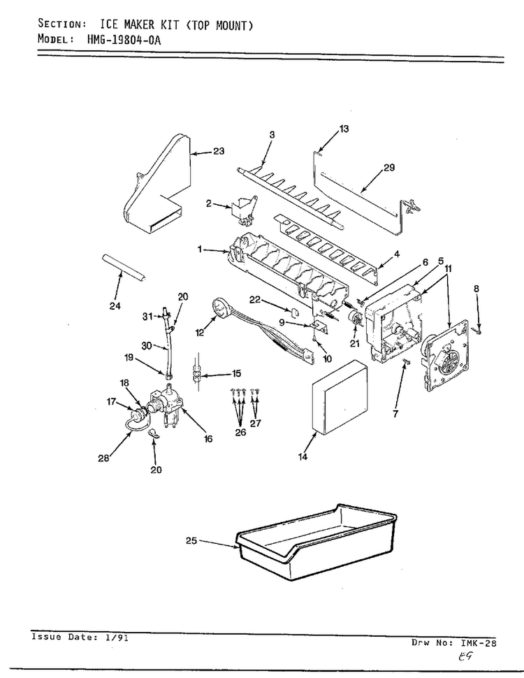 Ice Maker Diagram and Parts List for 19804-0A  Admiral Refrigerator