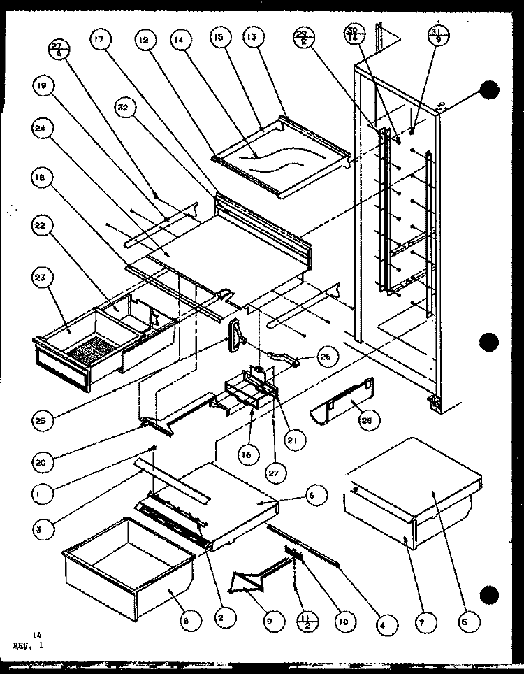 REF SHELVING AND DRAWERS Diagram and Parts List for SXDT22H P7836012W Amana Refrigerator