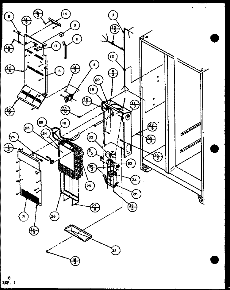 EVAP AND AIR HANDLING Diagram and Parts List for SXDT22H P7836012W Amana Refrigerator
