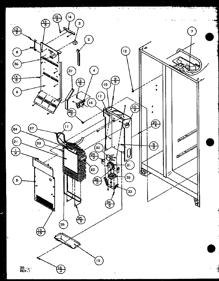 EVAP AND AIR HANDLING Diagram and Parts List for 36051 P1122003W W Litton Refrigerator
