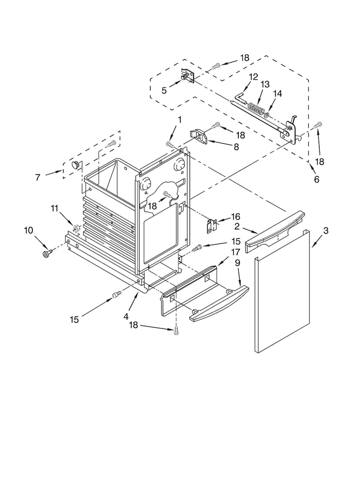 Container Parts Diagram and Parts List for TC507B1  Jenn-Air Trash Compactor