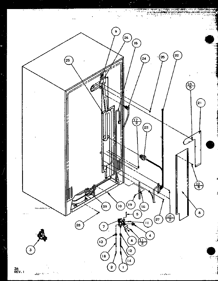 CABINET BACK Diagram and Parts List for 36051 P1122003W W Litton Refrigerator