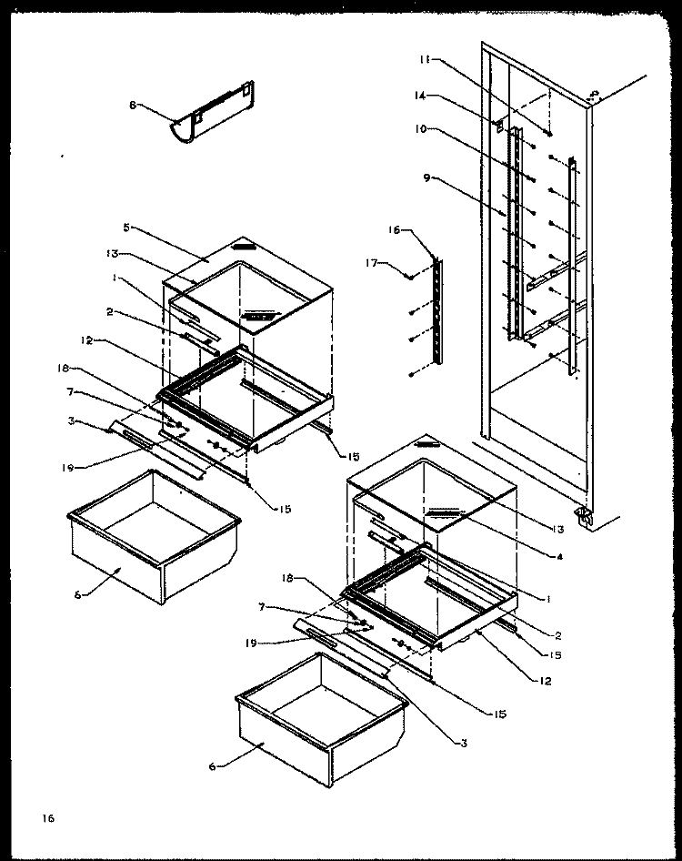 REF SHELVING AND DRAWERS Diagram and Parts List for SXD20NE P1162504W E Amana Refrigerator