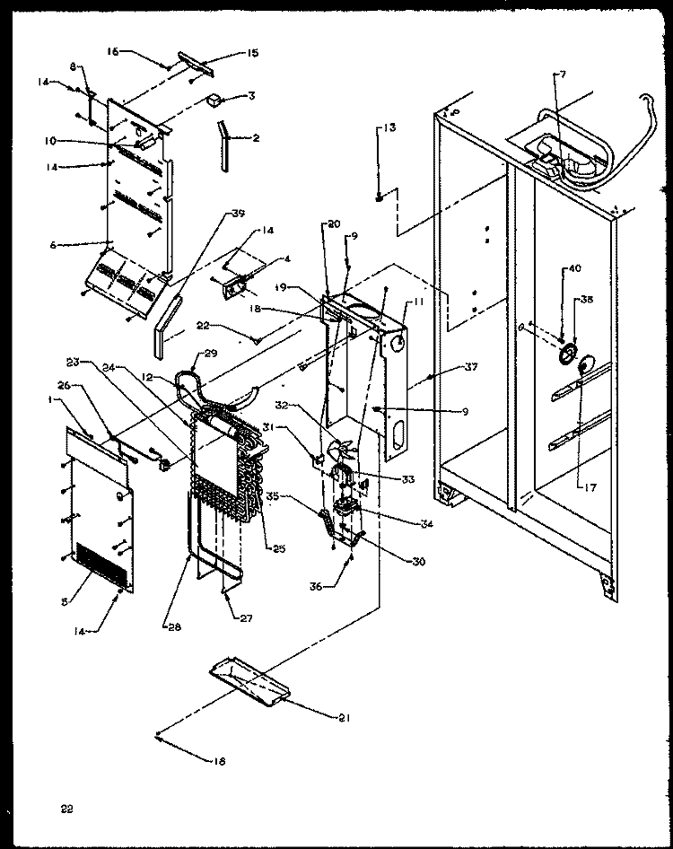 EVAP AND AIR HANDLING Diagram and Parts List for SXD20NE P1162504W E Amana Refrigerator