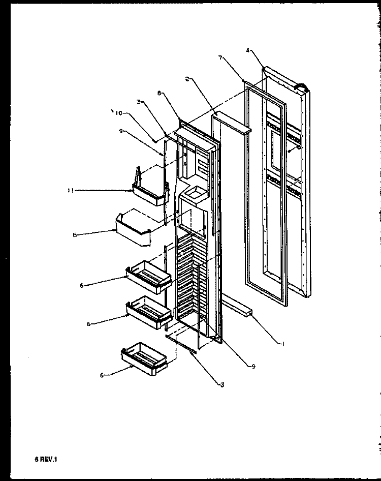 FZ DOOR Diagram and Parts List for 1999CIWEA P1171101W L Amana Refrigerator