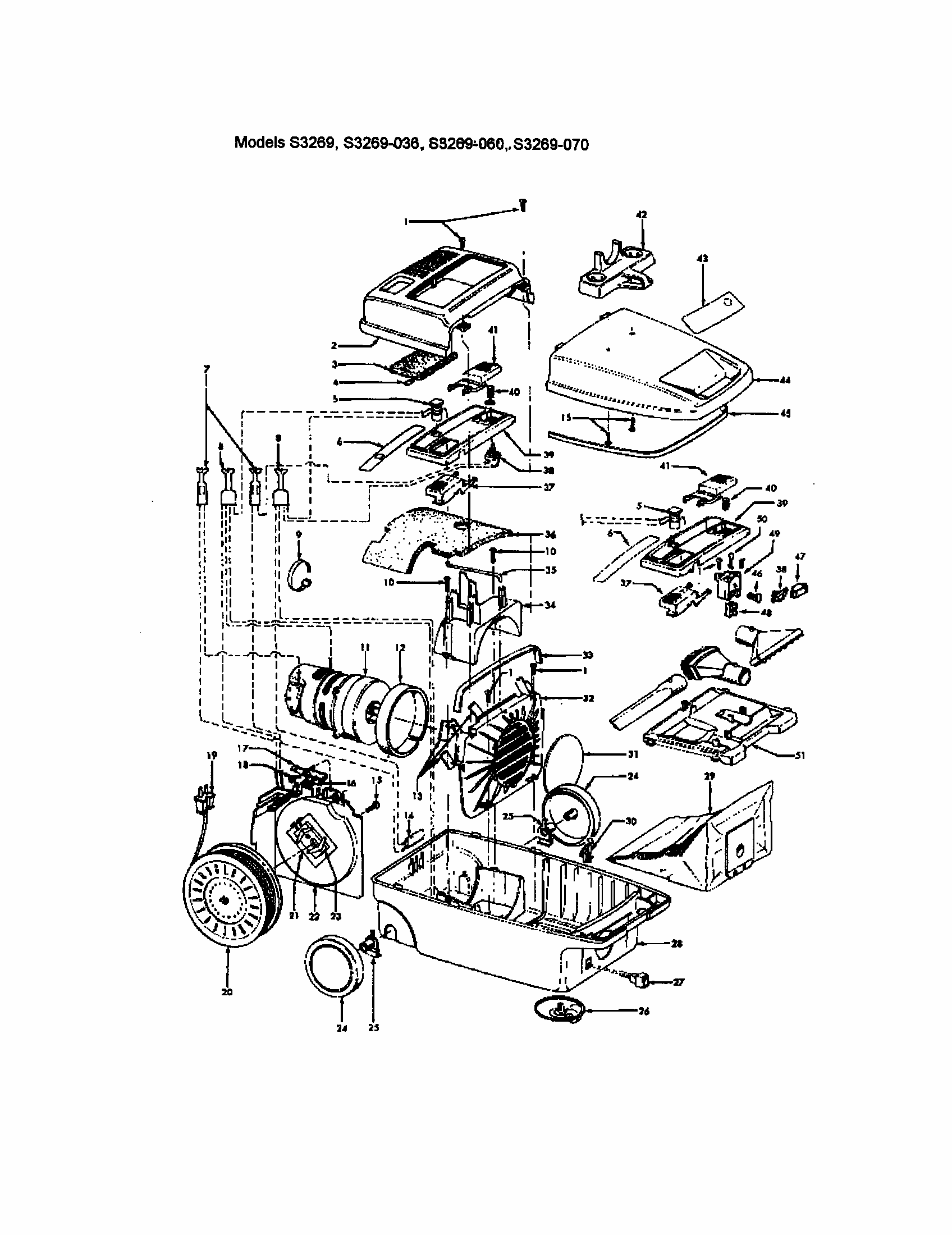 Main Body Diagram and Parts List for S3269-070  Hoover Canister Vacuum