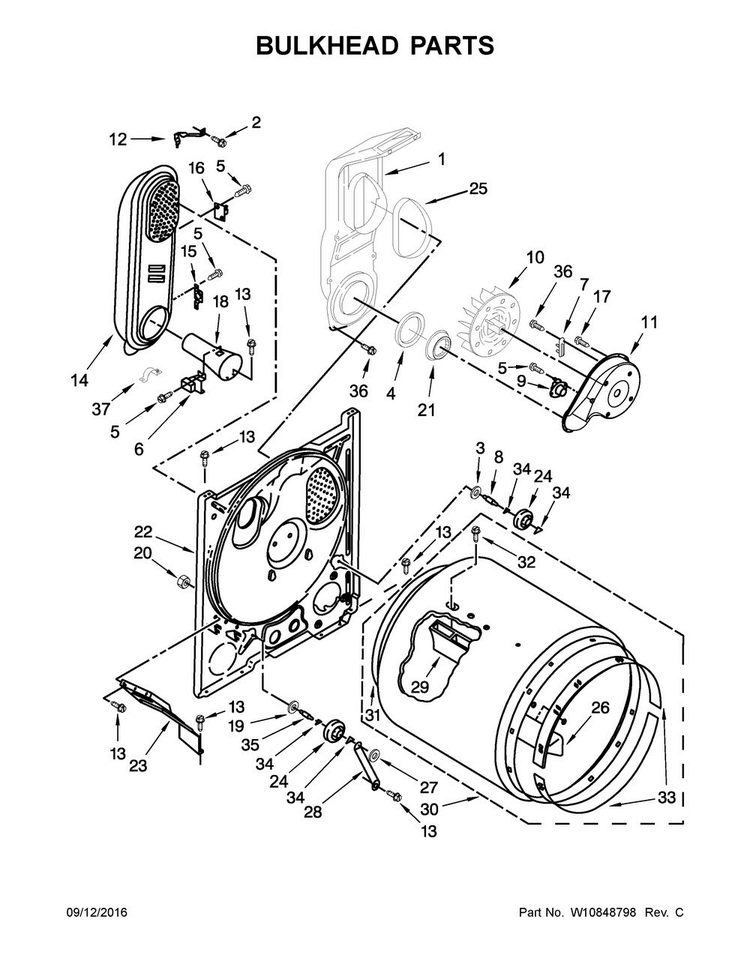 Bulkhead Parts Diagram and Parts List for CGD126SDW2  Crosley Dryer