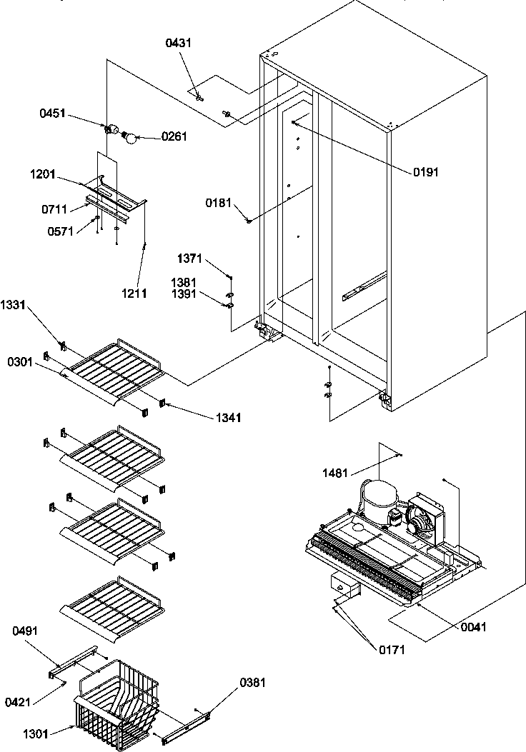 Freezer Shelves And Light Diagram and Parts List for SS21SL-P1193802WL  Amana Refrigerator