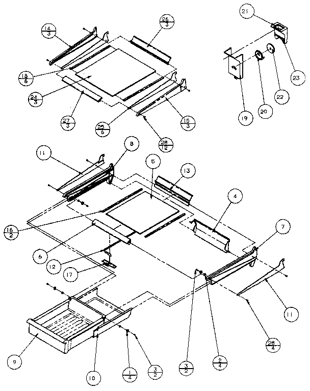 Cabinet Shelving Diagram and Parts List for TXI22R-P1168004W  Amana Refrigerator
