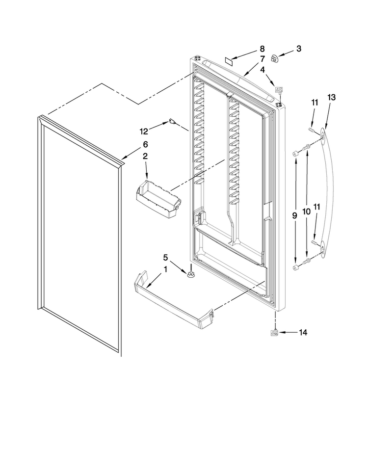 Door Parts Diagram and Parts List for MQU2056BRW03  Maytag Freezer