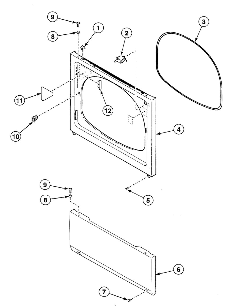 Front Panel Diagram and Parts List for SSEX07QF  Speed Queen Dryer