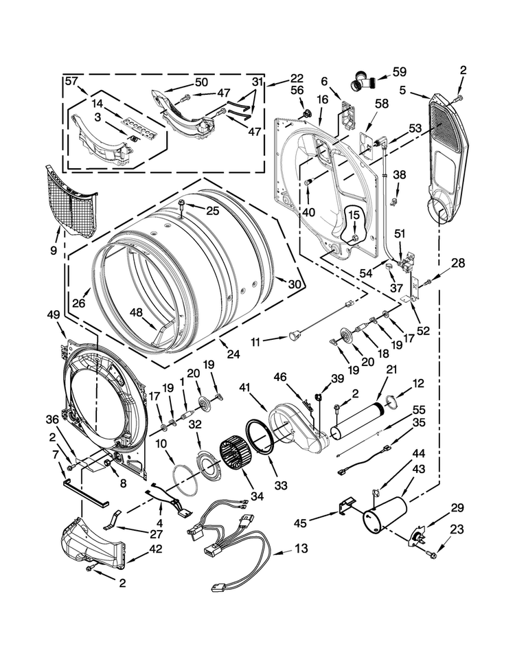 Bulkhead Parts Diagram and Parts List for MGD8100DW0  Maytag Dryer