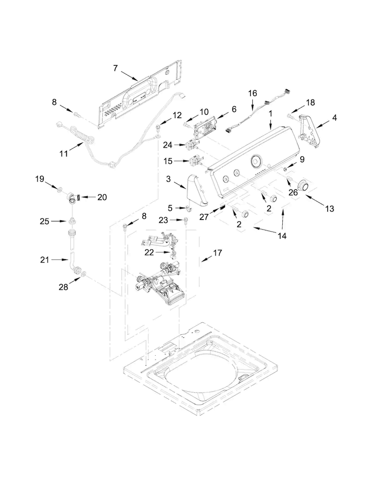 Controls And Water Inlet Parts Diagram and Parts List for 4KMVWC130EQ0  Maytag Washer