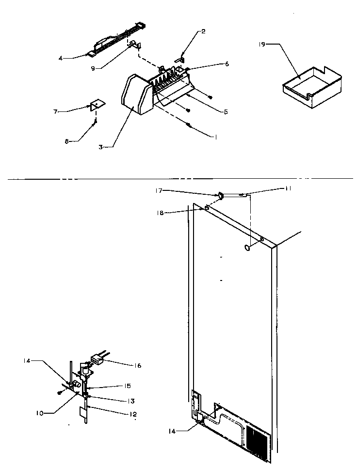 Factory Installed Ice Maker Diagram and Parts List for TX25R4E-P1175402WE  Amana Refrigerator