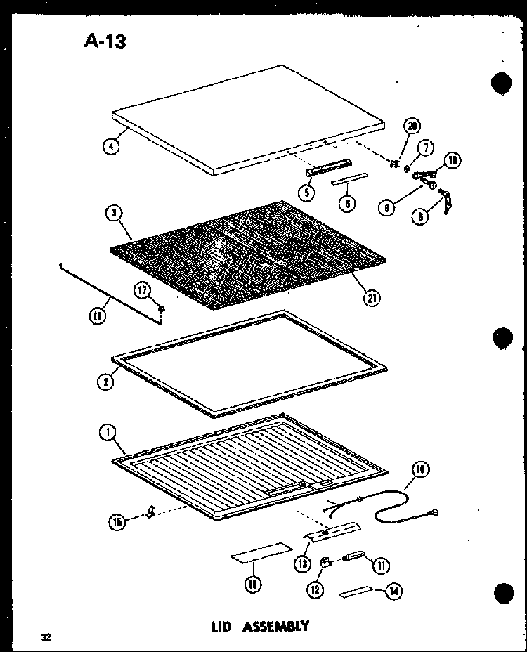 Lid Assembly Diagram and Parts List for EC28F P60330-69W Amana Freezer