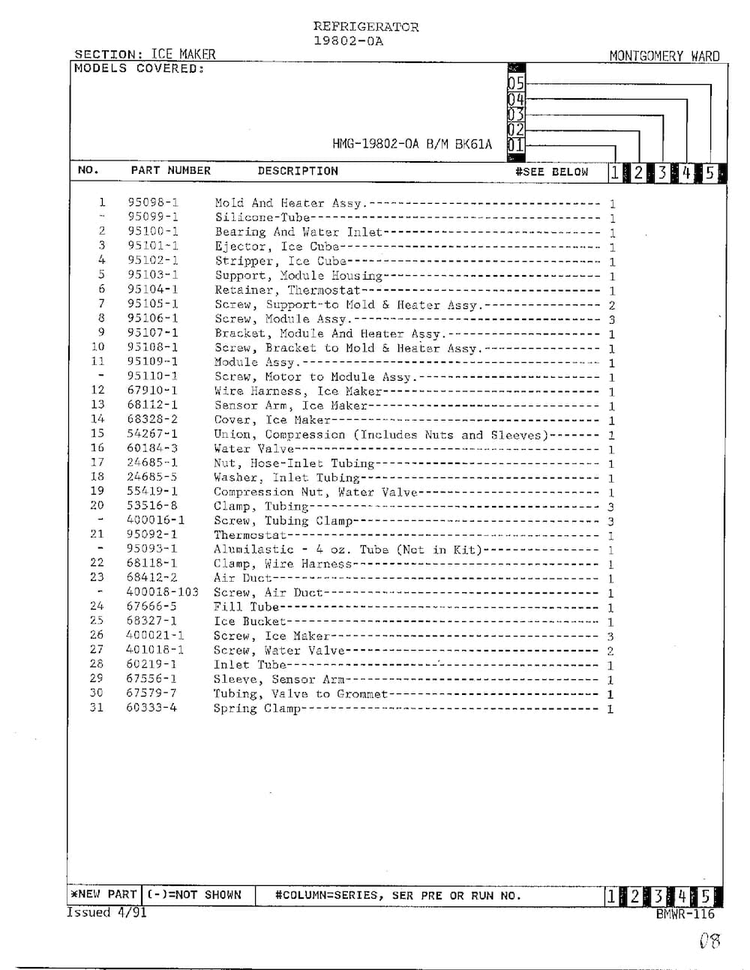 Ice Maker Page 2 Diagram and Parts List for 19802-0A  Admiral Refrigerator