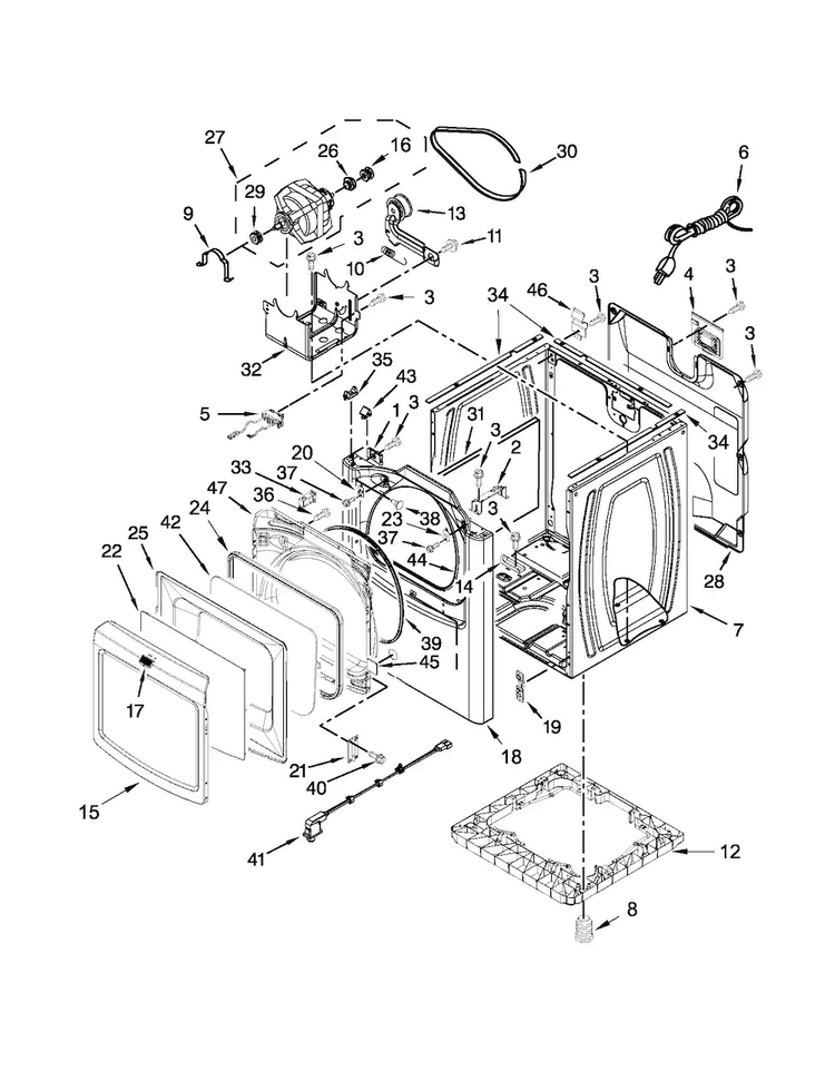 Cabinet Parts Diagram and Parts List for MGDB980BG0  Maytag Dryer