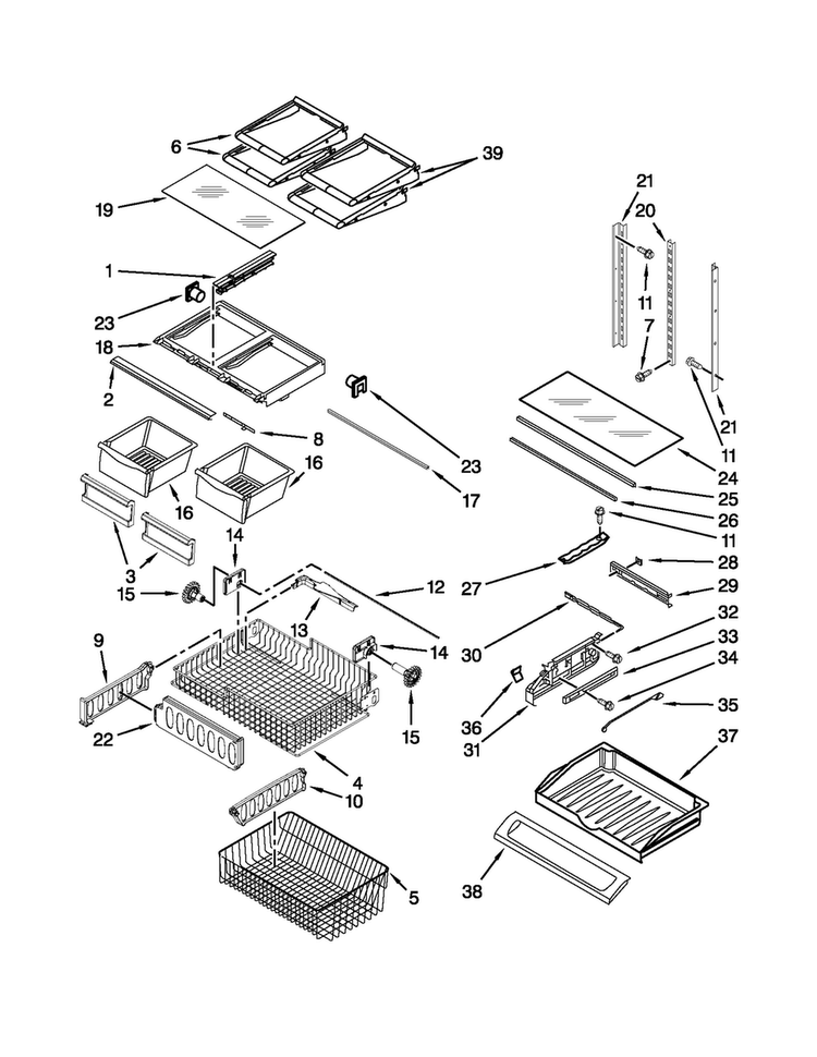 Shelf Parts Diagram and Parts List for AFD2535DEW11  Amana Refrigerator
