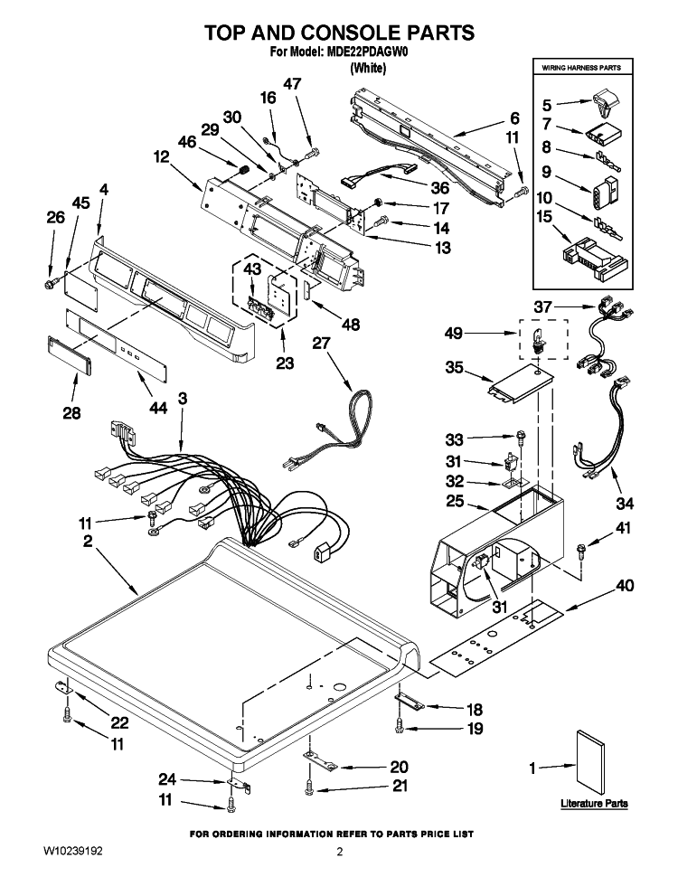 TOP AND CONSOLE PARTS Diagram and Parts List for MDE22PDAGW0  Maytag Dryer