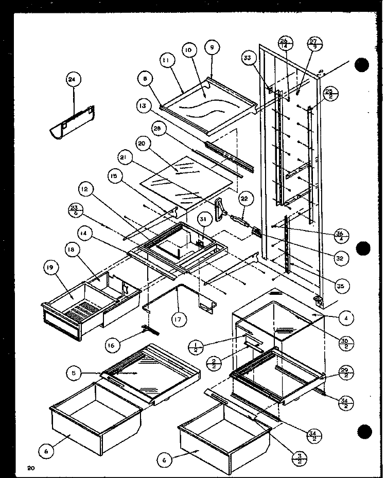 REF SHELVING AND DRAWERS Diagram and Parts List for SLD25MP2W P1121109W W Amana Refrigerator