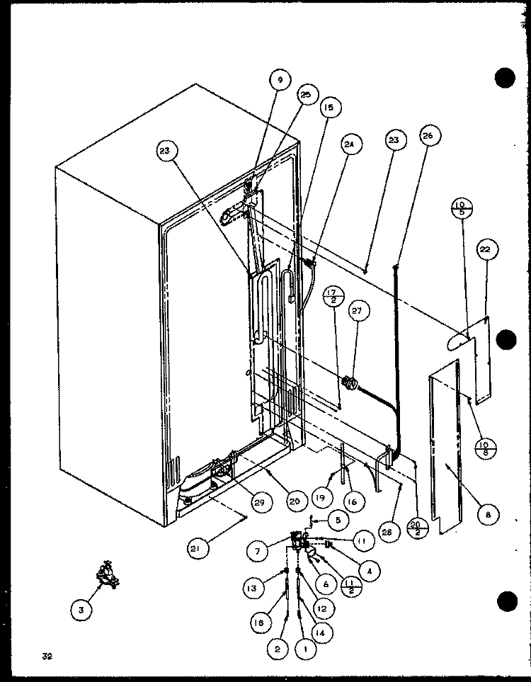 CABINET BACK Diagram and Parts List for SLD25M2W P1121107W W Amana Refrigerator